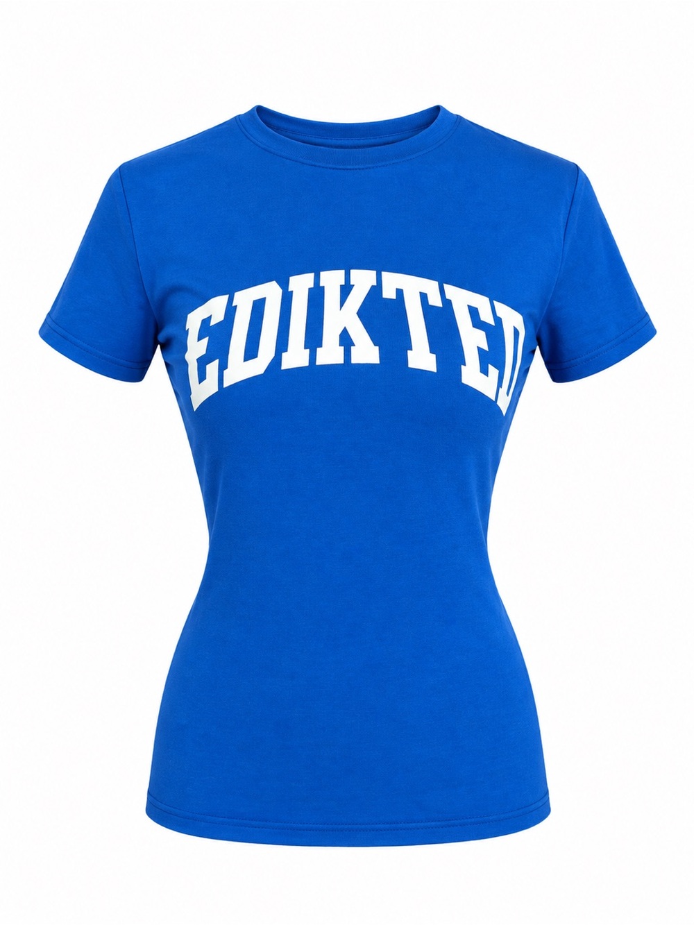 Edikted Sporty Babe T Shirt Blue Size XS Varsity Graphic Baby Tee Cropped NWT